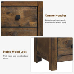 Nightstand Set of 2 with 2 Drawer, Exquisite Knobs for Small Space Bedroom, Fully-Assembled Rustic Nightstand