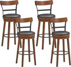 Bar Stools Set of 4 Swivel , PU Leather Upholstered Barstools with Back & Solid Rubber Wood Legs & Metal Footrest, 30.5 Inch