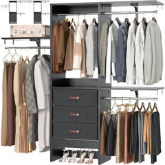 5FT Small Closet System with 3 Fabric Drawers, 60 Inches Walk In Closet Organizer System With 3 Adjustable Shelves, Hea