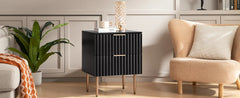 Black Night Stand Set 2, Wide Fluted Nightstand with 2 Drawers, Modern Glossy Storage Bedside Table for Bedroom, End Sid