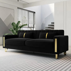 Gold Legs for 3-4 Persons, Upholstered Deep Seat Love Seat Sofa Chaise for Living Room Office Apartment Black