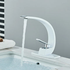 Brass Bathroom Faucet Basin Sink Faucet Single Handle Cold and Hot Mixer Taps Beautiful Curve Design Deck installation