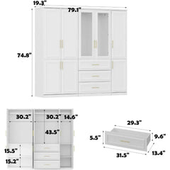 Armoire Wardrobe Closet Collection with Drawers & Hanging Rods, Closet Organizer, Armoire Wardrobes,Bedroom Funiture