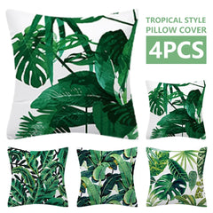 4Pcs Pillow Case Cushion Cover with Zipper Tropical Plants Print Decorative for Sofa Couch Car Cushion Square Pillowcase NEW