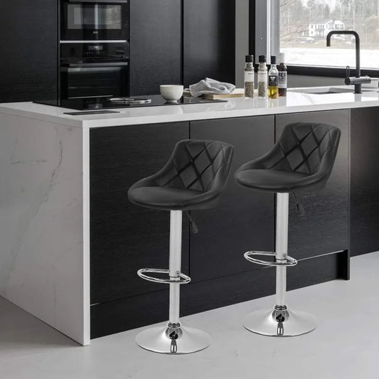 Bar Stools Set of 2 ，Barstools Swivel Stool Height Adjustable Bar Chairs with Back PU Leather Swivel Bar