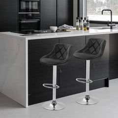 Bar Stools Set of 2 ，Barstools Swivel Stool Height Adjustable Bar Chairs with Back PU Leather Swivel Bar