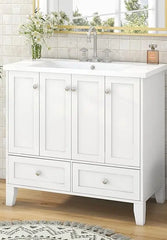 36 Bathroom Vanity with Sink Freestanding Modern Bathroom Vanity Cabinet with Sink Top 4Drawers and 2Storage Cabinets Solid Wood