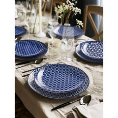 Ceramic Dinner Plates - 10.5 Inch Blue and White Salad Plates, Porcelain Large Serving Dishes Set for Assorted, Pasta, Steak