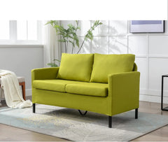 Linen Fabric Modern Small Loveseat Sofa Couch for Living Room, Little Upholstered 2-Seater Mini Love Seats w/Iron Legs