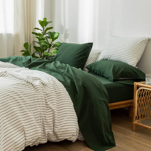 Bedding Sheet Set 100% Washed Cotton Linen Like Textured Breathable Durable Soft Comfy