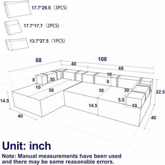 Modular Cloud Sofa Couch, Chenille Fabric Sectional with Pillows and Removable Armrest, Minimalist Style Living Room Furniture