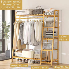 Bamboo Clothing Garment Rack 7 Tier Storage Shelf Coat Clothes Hanging Rack, Portable Wardrobe Closet Organizer With Top Shelf,