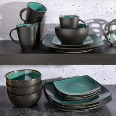 Square Reactive Glaze Stoneware Dinnerware Set, Service for 4 (16pc), Eclipse