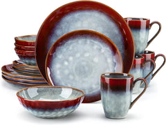 12 Pieces Green Dinnerware Set, Reactive Change Glaze Dinner Set, Plates and Bowls Set