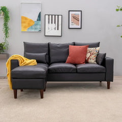 L-Shaped Couch Convertible Sectional Sofa Couch,  3-Seat Sofa Ottoman Foostool, Couches Living Room, Apartment and Small Space