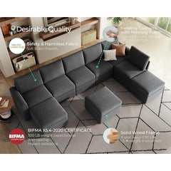 Modular Combination Sofa, Oversized Combination Sofa with Storage Space, Footstool,modular Combination Sofa Bed with Memory Foam