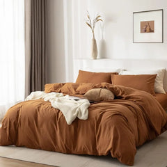 Duvet Cover Set- 100% Washed Cotton 3 Pcs Soft Comfy Breathable Chic Linen Feel Bedding, 1 Duvet Cover and 2 Pillow Shams