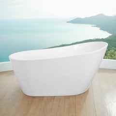 Glossy Acrylic Freestanding Soaking Bathtub with Chrome Overflow and Drain