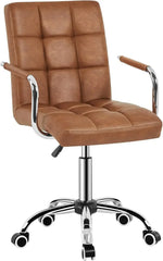 Desk Chairs with Wheels/Armrests Modern PU Leather Office Chair Midback Adjustable Home Computer Executive Chair 360 Swivel