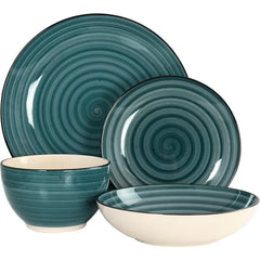 Gia 24 Piece Round Stoneware Dinnerware Set in Cream