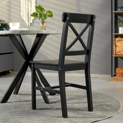 Homcom Farmhouse Wooden Dining Chairs Set of 2 with Cross Back Black