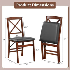 Folding Dining Chairs, Foldable Chairs with PVC Padded Seat & High Backrest, Wooden Side Chairs,   Dining Chairs