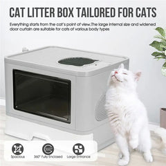 Foldable Cat Litter Box Front Entry & Top Exit Toilet Boxes with Massager Litter Scoop Enclosed Foldable Kitty Toilet