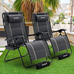 Zero Gravity Chair Set of 2 33In Oversized XXL Patio Anti Gravity Chairs Outdoor Lounge Folding Adjustable Recliner with Cup Hol