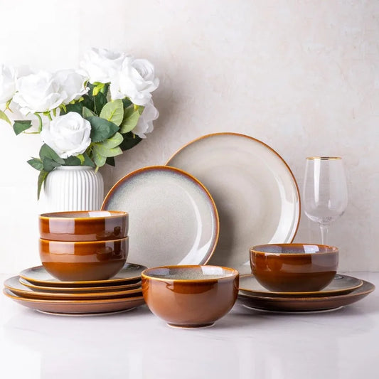 Ceramic Dinnerware Sets,Stoneware Coupe Plates and Bowls Sets,Highly Chip and Crack Resistant | Dishwasher & Microwave