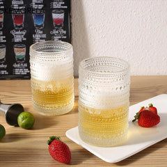 15oz Hobnail Drinking Glasses with Straws Vintage Glassware Set of 6 Embossed Vintage Water Cups, Highball Glasses for Cocktail