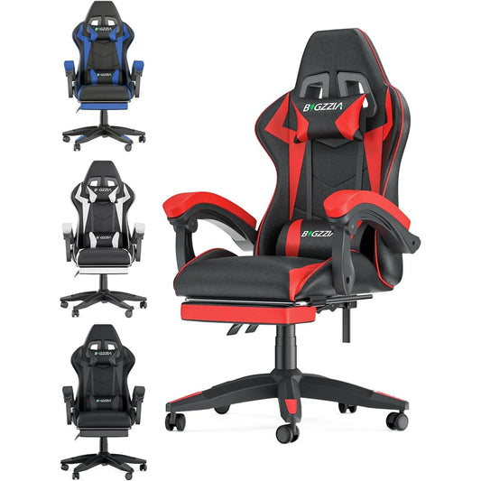 Bigzzia Gaming Chair with Footrest Gamer Chairs Ergonomic with Lumbar Cushion Headrest Chair Height Adjustable Office Chair