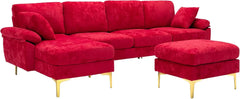 U-Shaped Sectional Sofa Couch, 4 Seat Sofa Set for Living Room, Convertible L-Shaped Velvet Couch Set with Chaise Lounge