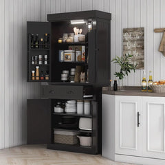 Kitchen Pantry Cabinet with Motion Sensor Light, Tall Storage Cabinet with 6 Door Shelves, a Drawer & 4 Adjustable Shelves