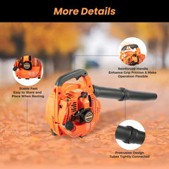 2-Stroke Handheld Leaf Blower, 25.4cc Gasoline Grass Sweeper Handheld Petrol Blower Powerful Clearing Blower