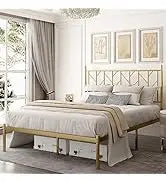 Allewie Queen Size Platform Bed Frame with Fabric Headboard and Wooden Slats Support,Fully Upholstered Mattress Foun