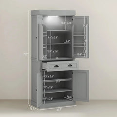 Kitchen Pantry Cabinet with Motion Sensor Light, Tall Storage Cabinet with 6 Door Shelves, a Drawer & 4 Adjustable Shelves