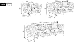 Modern Sofa Sets with Metal Legs, Button Tufted Back, PU Upholstered Couches Sets