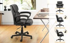 Back Executive Office Chair Swivel Computer Task Chair with Armrests,Ergonomic Leather-Padded Desk Chair with Lumbar Support