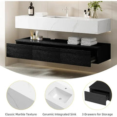 60 Inch Floating Vanity ,Bathroom Wall Mounted Bathrooms Storage Cabinet Single Integrated Set ,Bathroom Vanity Sink Set