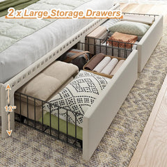 King size bed frame with storage space and headboard, king size bed frame with 2 drawers, noiseless and no need for a spring box