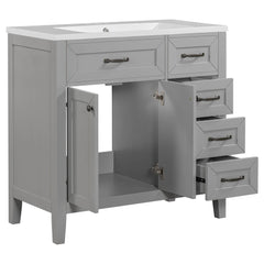 36" Bathroom Vanity with Sink Combo, Bathroom Cabinet with Drawers, Solid Frame and MDF Board, Grey