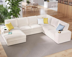 Oversized Sofa, U Shaped Sofa Couch with Storage Chaise,Sectional Sofa Couch with USB Ports & Cup Holder,Corduroy Oversized Sofa