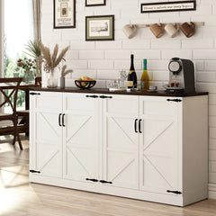 65 Inch Sideboard Buffet Cabinet with Storage, Farmhouse Kitchen Wooden Coffee Bar Buffet Table with Adjustable Shelves