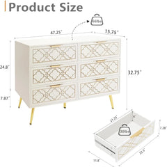 48" Sideboard Buffet Cabinet with Storage, White & Gold Floral Accent Storage Cabinet with 4 Doors, Credenza for Living Room