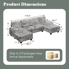 Convertible Sectional Sofa Couch, 4 Seat Sofa Set for Living Room U-Shaped Modern Fabric Modular Sofa Sleeper with