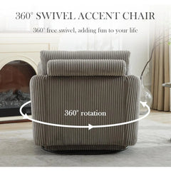 40.55" W Oversized Swivel Chair with Ottoman,Swivel Accent Chair with Ottoman for Living Room, Corduroy, with Storage Ottomans