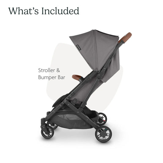 Minu V2 Travel Stroller Lightweight, Portable Design One-Hand Fold Shoulder Strap and Leather Bumper Bar Included Greyson