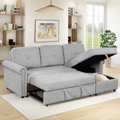 Modern Convertible Sleeper Sofa Bed, Seat Lounge Sofa w/Reclining Backrest,Toss Pillows,Sofa Couch Pullout Bed for Living Room