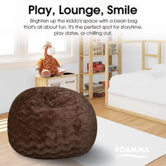 Foamma Faux Fur Bean Bag Chair, Brown - 5ft Plush Floor Chair Kids and Adults Washable Cover, Lounge Chair Stretchable Fabric