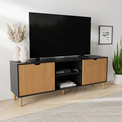 Contemporary Fluted TV Stand - Media Console - 70 Inch Entertainment Center with Storage - Console Table for Living Room and Bed